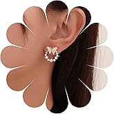 Erimberate Bohemian Crystal Butterfly Earrings Gold Cz Pearl Circle Earrings Moonstone Butterfly Stud Earrings Small Rhinestone Pearl Hoop Earrings Jewelry for Women Gifts