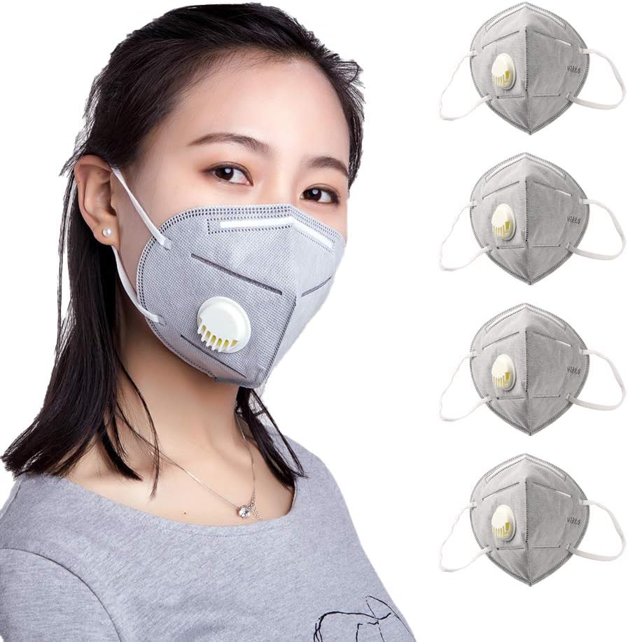 N95 Reusable Anti Pollution Mask 5 Layered - with Activated Carbon Filter for Men and Women (Pack of 4, Grey)