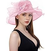 ELLYDOOR Women Derby Fascinator Hat Organza Church Wedding Hats Wide Brim Cocktail Tea Party Hat