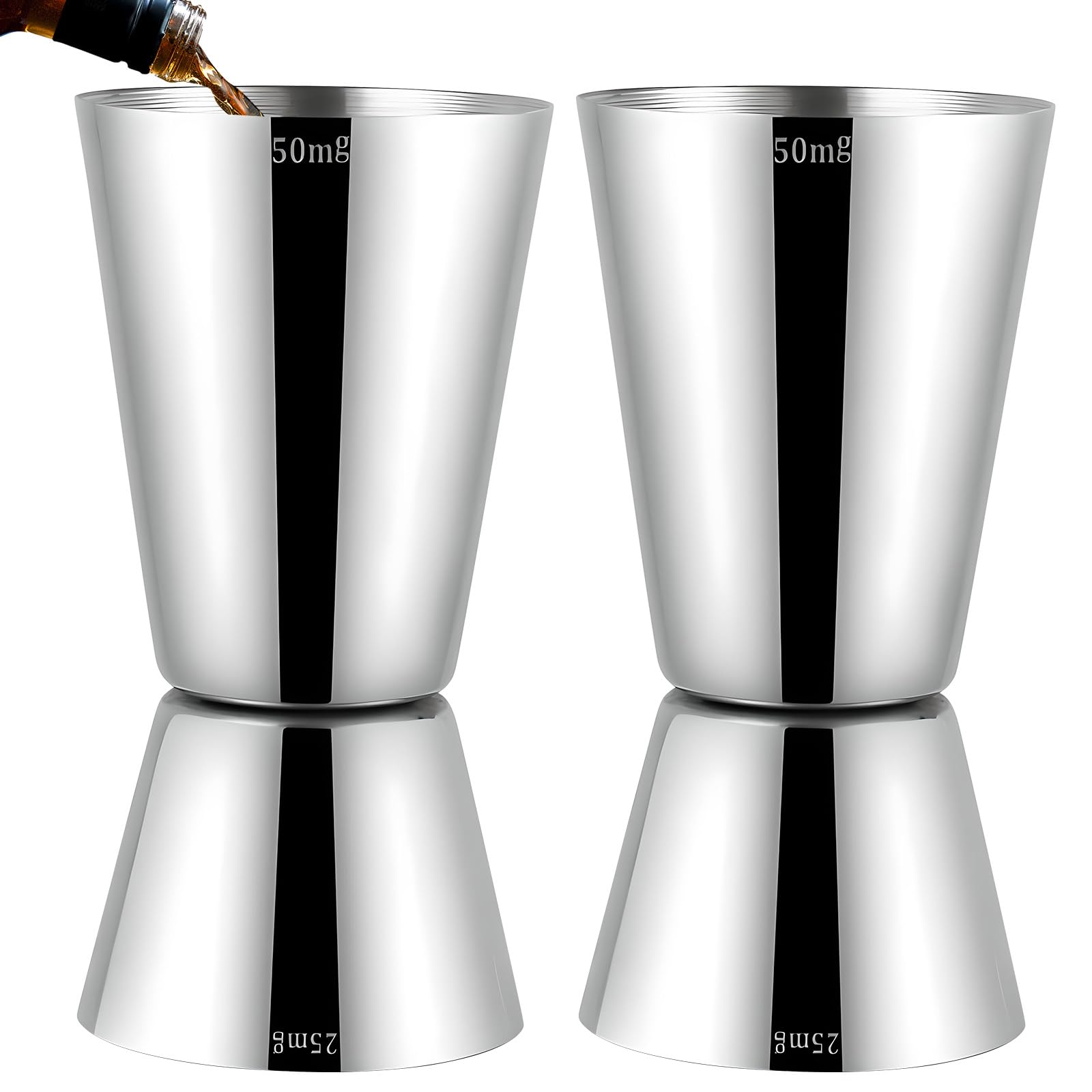 Delgeo Premium Stainless Steel Cocktail Jigger Set of 2-25/50 ml Cocktail Measures for Precise Pouring - Durable Wine Measure Design - Perfect for Professional Bartenders & Home Entertainers