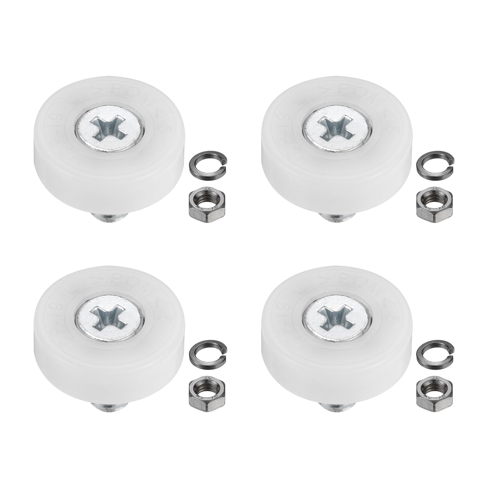 PATIKIL 19mm Drawer Rollers, 4 Set Nylon Positioning Pulleys Small Drawer Pulley Replacement Wheel with Spring Washer and Nuts for File Cabinet Slide, White