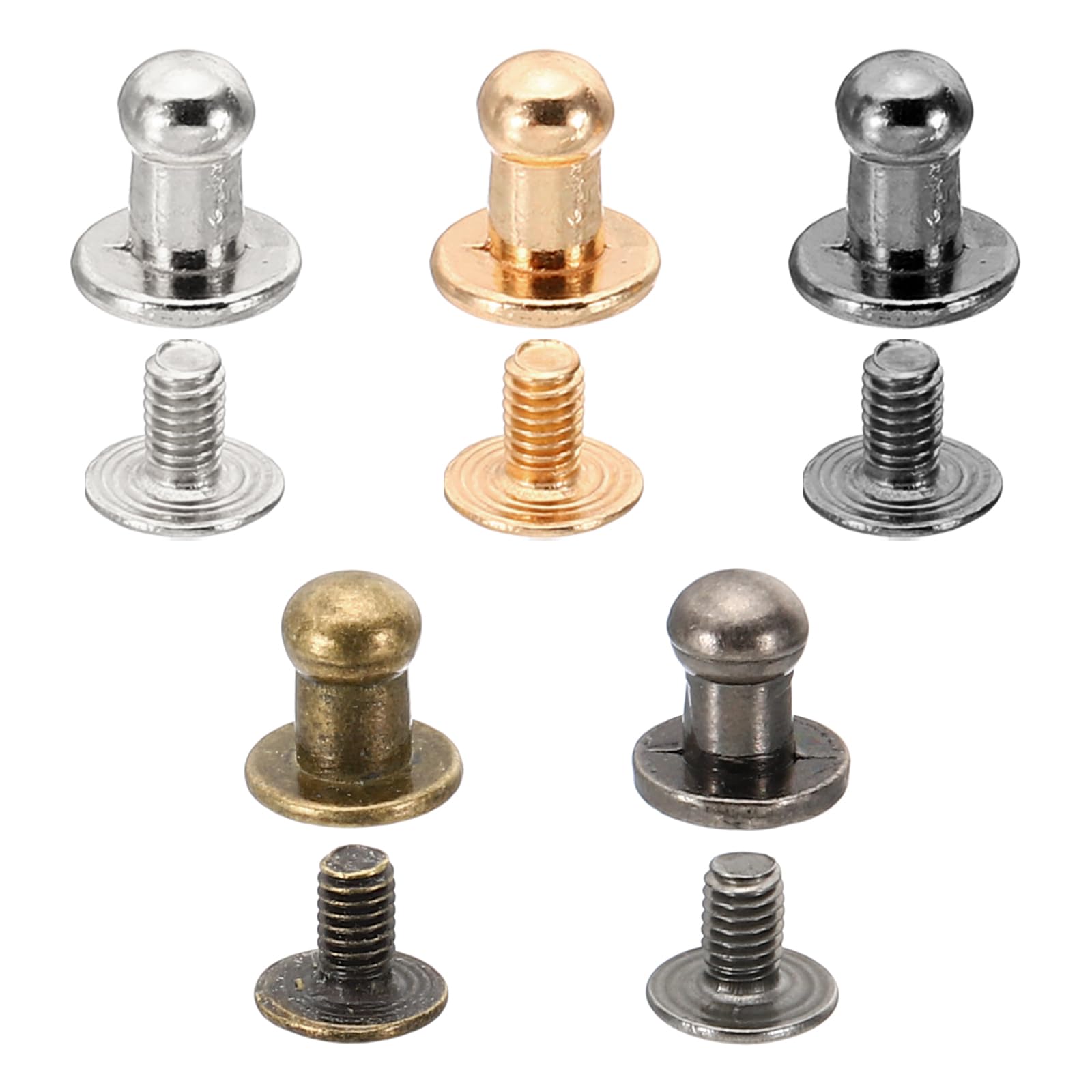 PATIKIL 5mm Leather Rivets, 150 Sets Round Button Head Studs Metal Screw Studs Posts Chicago Screws Rivet for Clothing Leather Crafts,