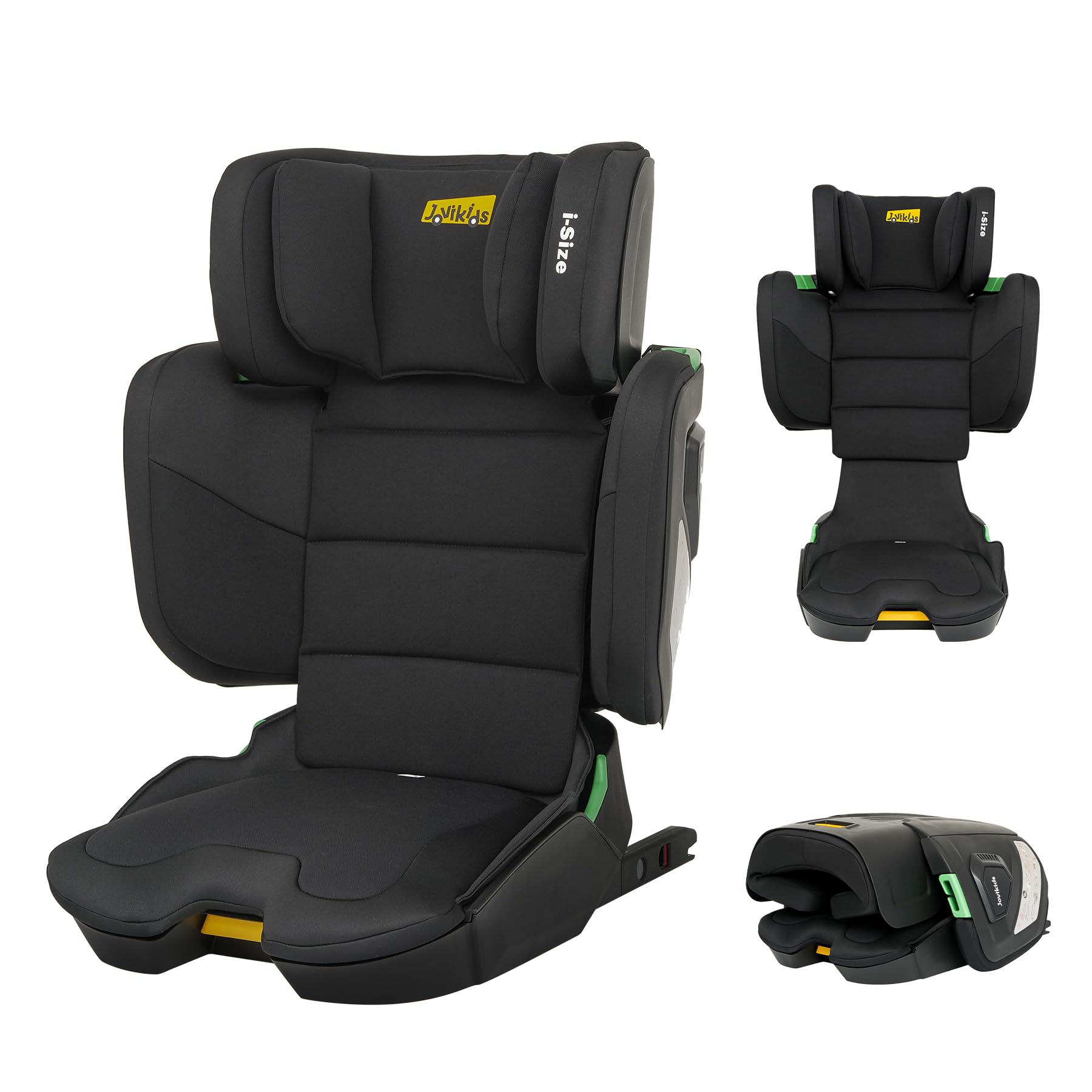 Jovikids 折りたたみのジュニアシート ISOFIX、i-Size R129適合 3歳から チャイルドシート、背もたれの幅とヘッドレストを調節、100～150cm（3～12歳くらい）ブースターシート (ブラック)商品画像