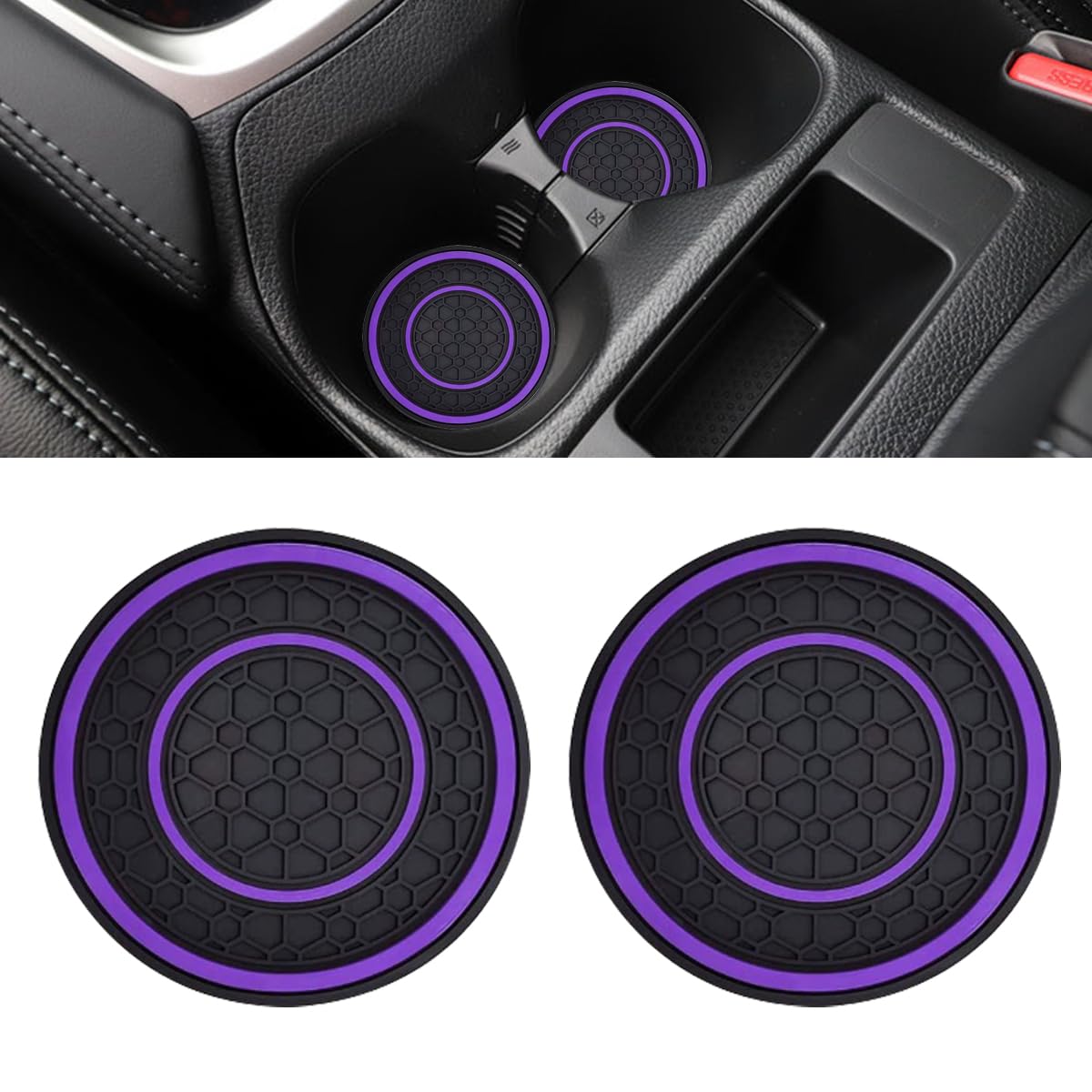 Photo 1 of 2PCS Car Cup Holder Coasters, 2.75 Inch Auto Non-Slip Anti Dust Cup Mats, Console Cup Holder Insert Coaster Auto Insulated Mats, Universal Interior Accessories for Most Cars (Purple)