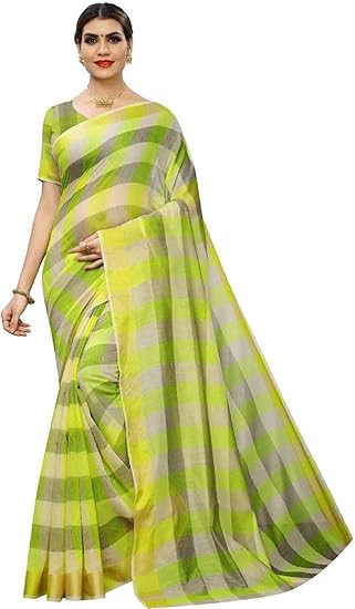 RAJESHWAR FASHION WITH RF Womens Chanderi Cotton Silk Blend Linen Style Saree with Blouse (Yellow