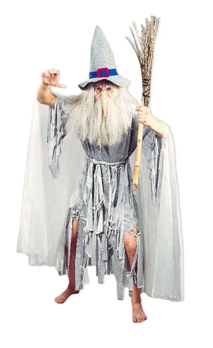 Hexenmeister Catweazle Crazy Ghost Kostüm für Herren - Gandalf Hexer Verkleidung für Halloween oder Mittelalter Mottopartys