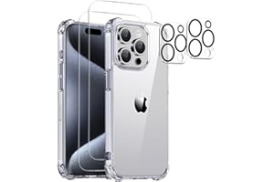 MASETECH for iPhone 15 Pro Max Case Clear - 5 in 1 Camera Lens | Glass Screen Protector for 15 Promax | Not Yellowing