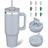 BJPKPK Tumbler With Handle And Straw 40oz Insulated Tumbler Cups With Lid Stainless Steel Travel Coffee Mug,Modern Blue
