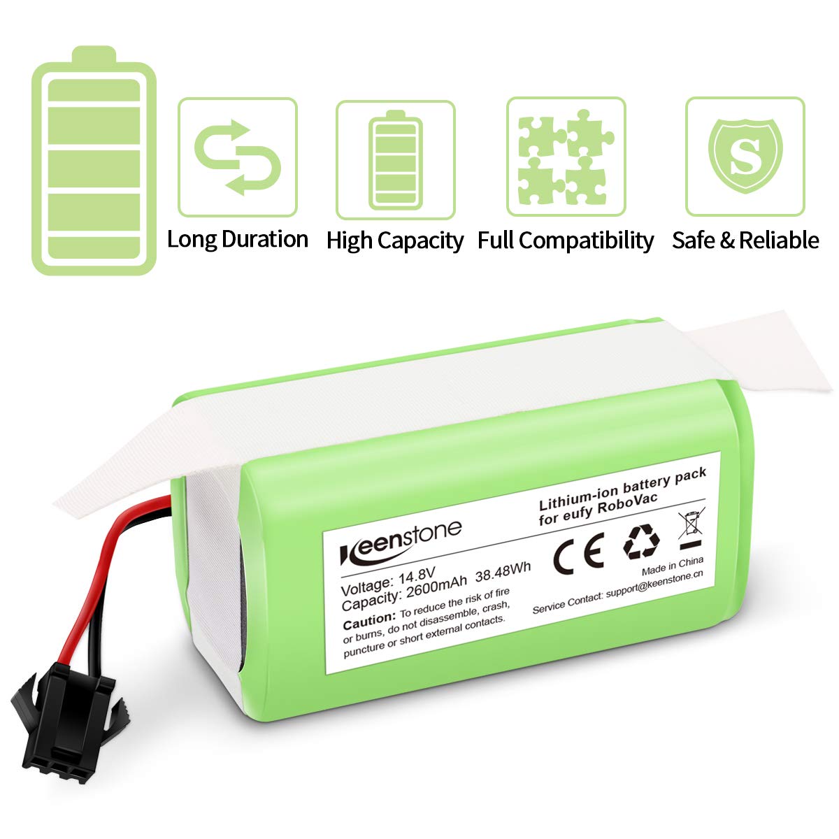 Keenstone 14.8v 2600mAh Li-ion Rechargeable Replacement Battery for Eufy Compatible with RoboVac 11, RoboVac 11S, RoboVac 11S MAX, RoboVac 15T, RoboVac 30, RoboVac 15C, RoboVac 12, RoboVac 35C