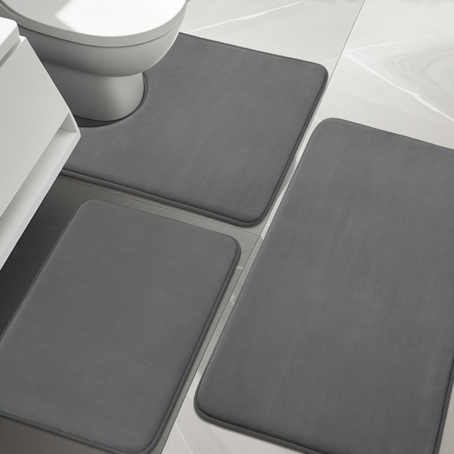 Photo 1 of YIHOUSE Bathroom Rug Sets 3 Piece, Memory Foam Bath Mat, Non Slip Super Absorbent Soft Bathroom Mats, Machine Washable Bathroom Floor Mats Sets for Sink,Tub, Shower and Toilet,Dark Grey