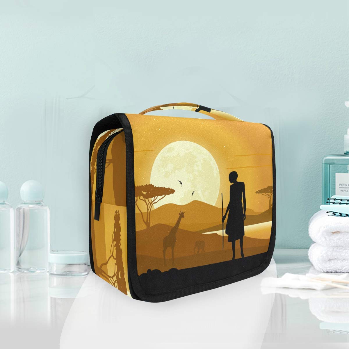 Toiletry Bag Sunset African Tribal Ethnic Portable Makeup Storage Cosmetic Bag