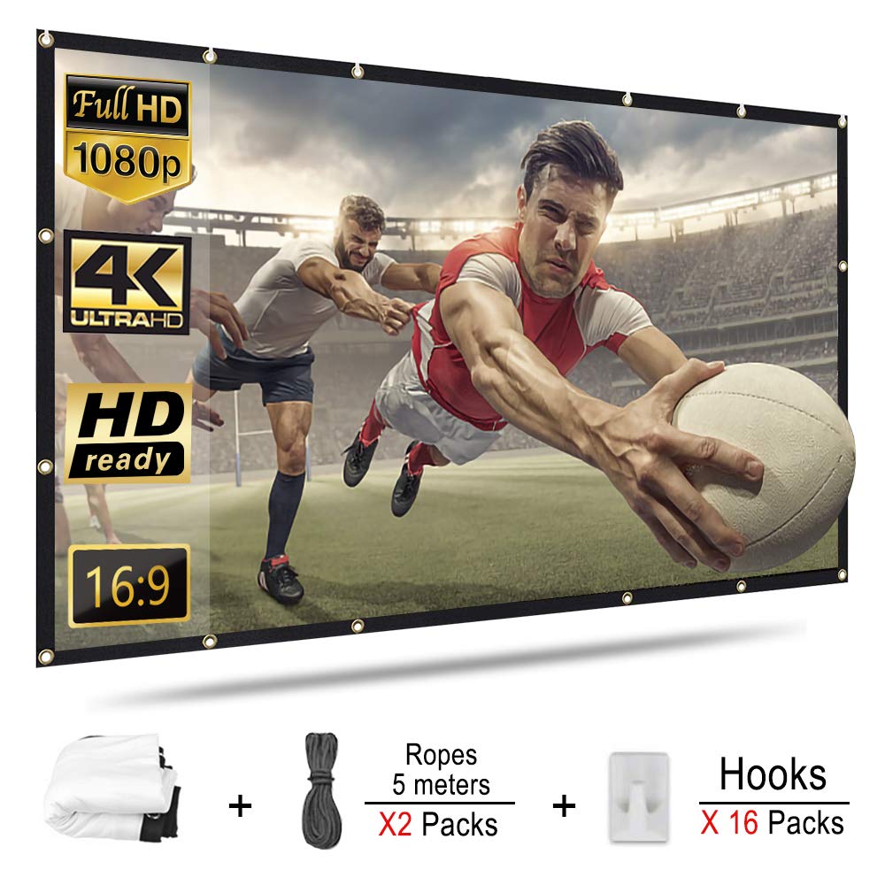 Projector Screen 120 inch, Taotique 4K Movie Projector Screen 16:9 HD Foldable and Portable Anti-Crease Indoor Outdoor Projection Double Sided Video Projector Screen for Home, Party, Office, Classroom