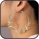 Butterfly Earrings for Women Gold Butterfly Hoop Earrings Large Rhinestone Hoop Earring Butterflys Dress Trendy Fashion Accessory
