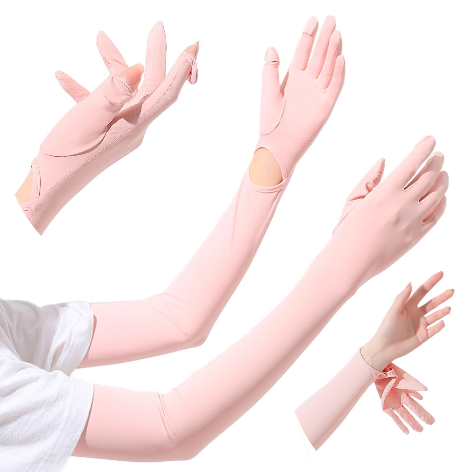 [fortulux] アームカバー レディース UVカット 冷感 ロング 指先までフルカバー フリップ仕様 日焼け止め UPF+50 (ピンク)商品画像