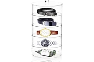 QTLCOHD Belt Organizer, Acrylic 5 Layers Belt Case Storage Holder, Clear Belts Display Organizer for Closet, Belts, Watches a