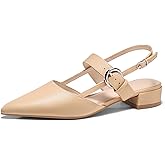 Coutgo Womens Slingback Chunky Low Heels Mary Jane Dress Shoes Pointed Closed Toe Pumps Ankle Strap Work Shoes