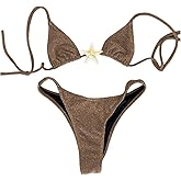 SOLY HUX Women's Sexy Halter Triangle Bikini Set Tie String Swimsuit High Cut Thong Two Piece Bathing Suit