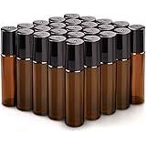 sungwoo 25 Pack Essential Oil Roller Bottles, 10ml Amber Glass Roller Bottles with Stainless Steel Roller Balls and Caps for 