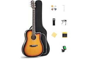 Donner 41-Inch Acoustic Electric Guitar Kit for Beginners, Full Size with Capo, Picks, Tuner, Strings, Strap - Sunbrust