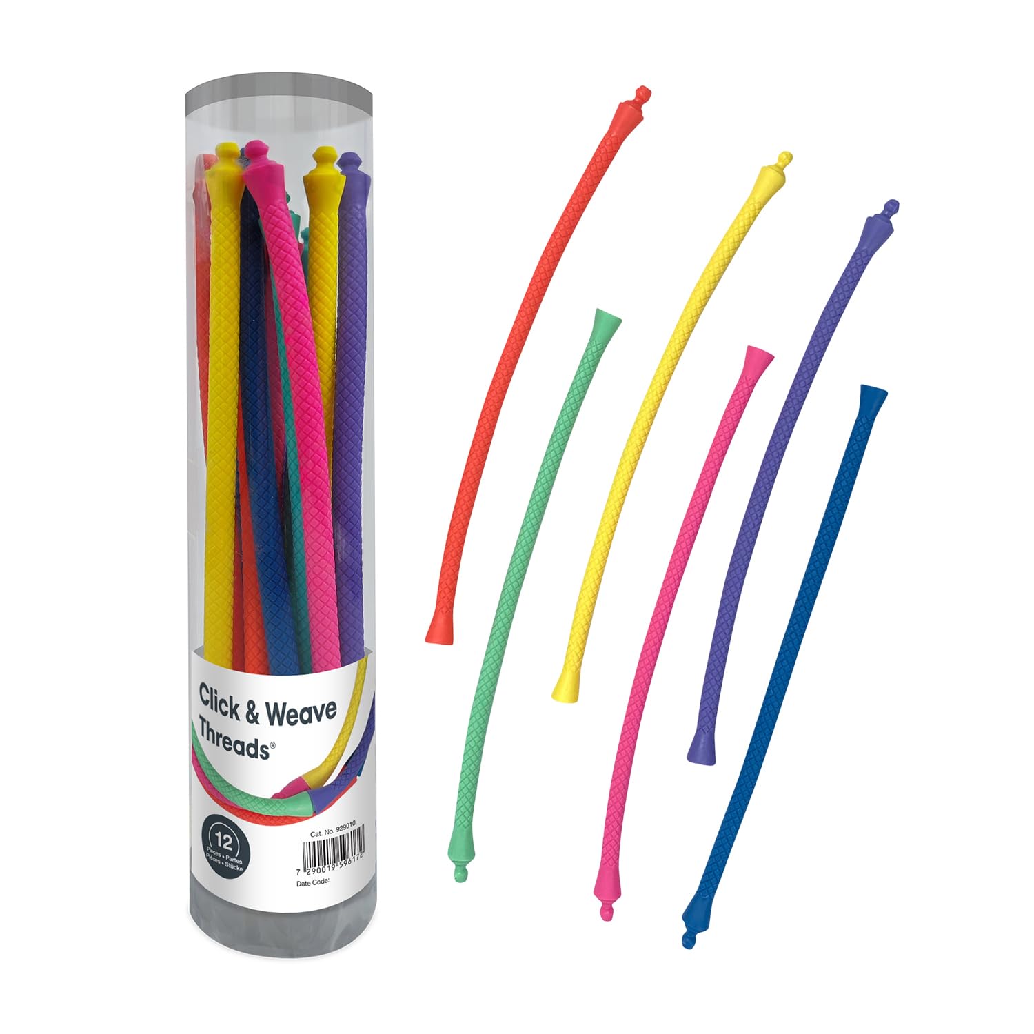 Edushape Click & Weave Threads - Interconnecting Fidget Toy for Baby Sensory Engagement, Ages 12+ Months, Includes 12 Colorful Threads & Reusable Storage