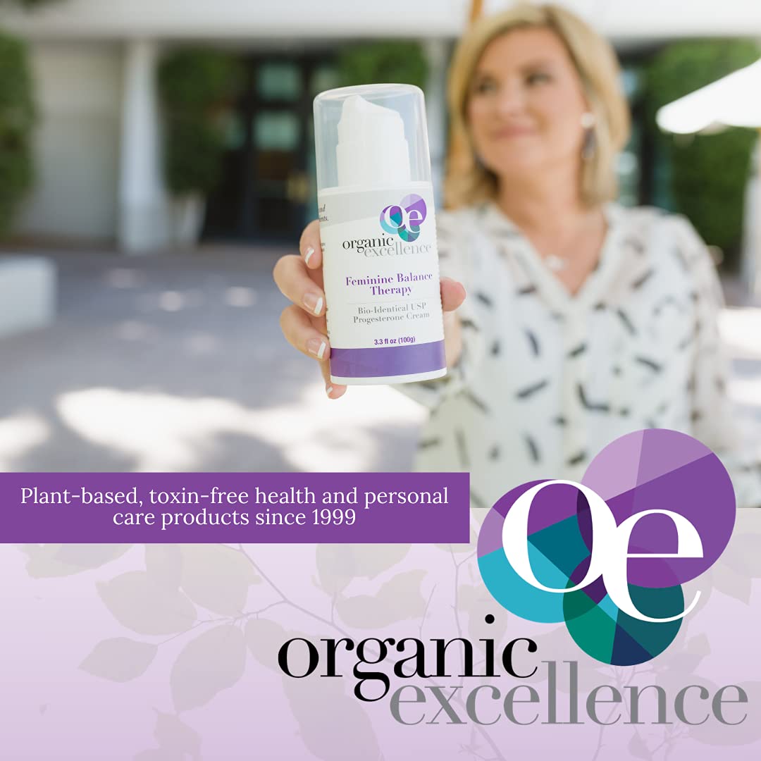 Organic Excellence Progesterone Cream for Women, Natural Bio-Identical Progesterone Supplement for Hormonal Balance and Support - PMS, Perimenopause, Menopause, 3.3 fl oz
