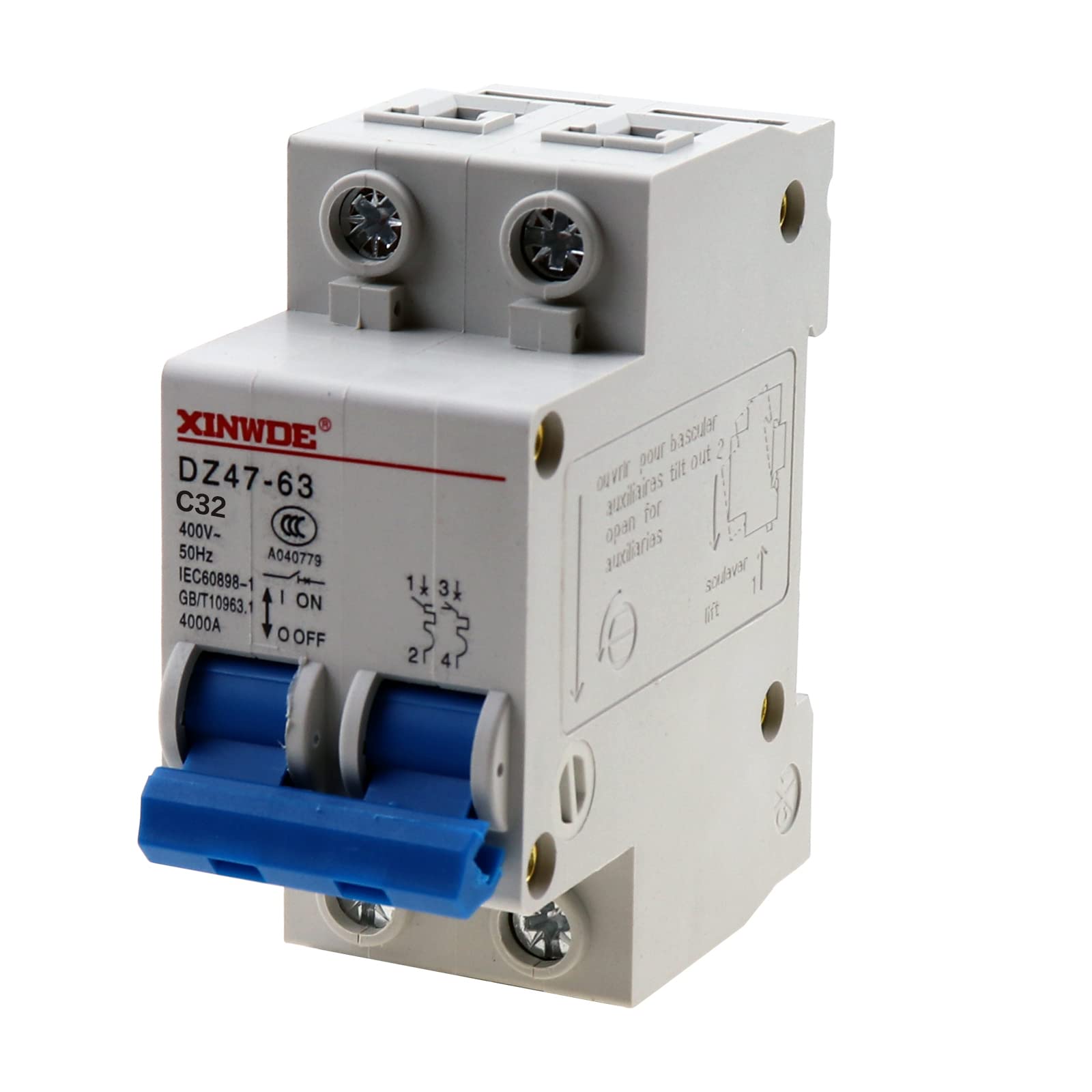 RKURCK 2 Pole 400V Low-voltage Miniature Circuit Breaker 32A Din Rail Mount DZ47-63 C32