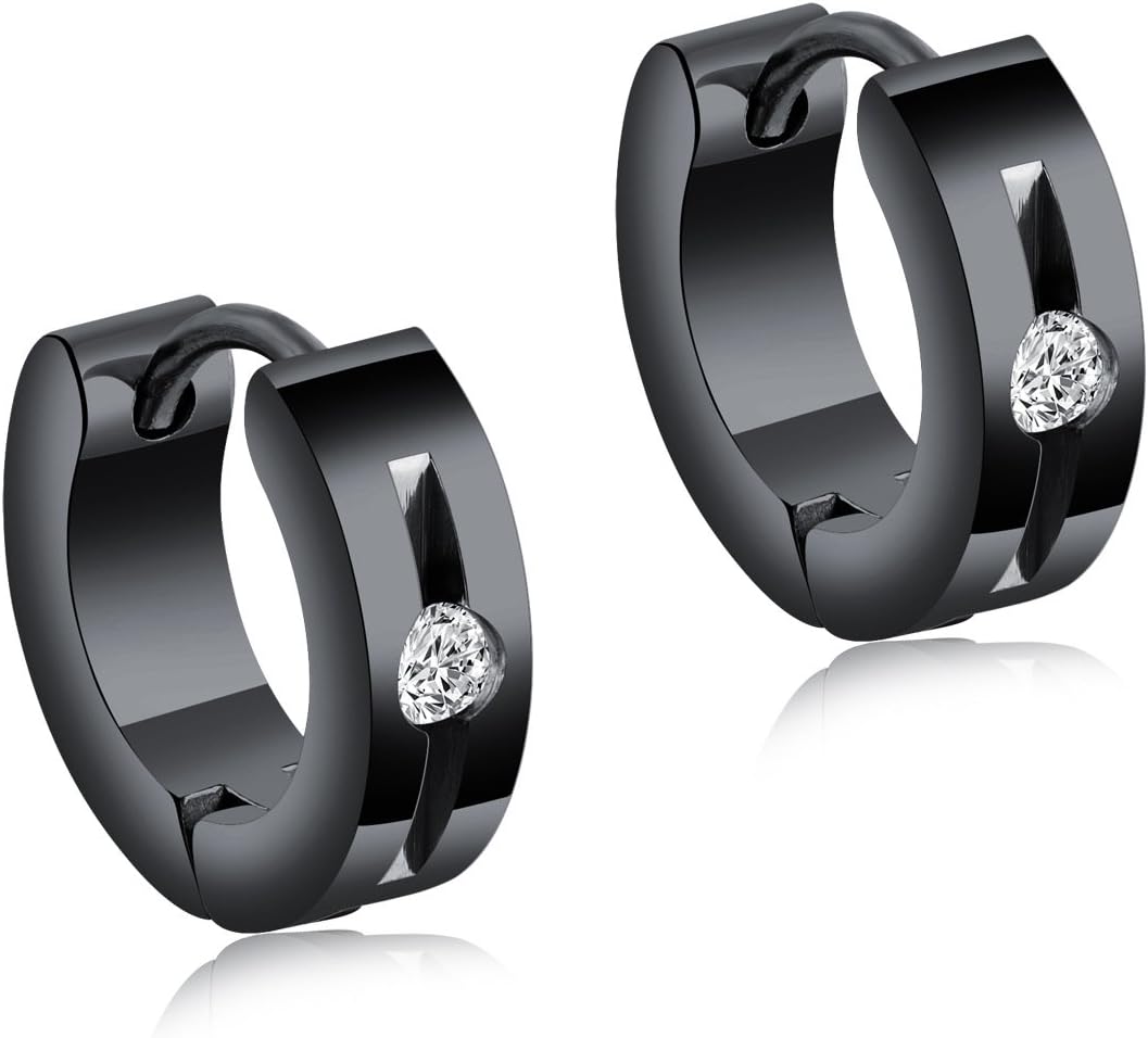 YINQAG Stainless Steel Mens Womens Small Cartilage CZ Earrings Hoops Huggie Ear Piercings (Black)