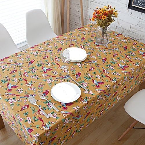 Cotton Linen Tablecloth with Flower and Bird, Machine Washable, Holiday, Dinner Solid Tablecloth 5572 inch