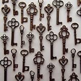 48PCS Antique Mini Collection Skeleton Keys, Vintage Steam Punk Keys, Castle Dungeon Pirate Keys for Birthday Party Favors, Mini Treasure Toy Gifts (Copper)