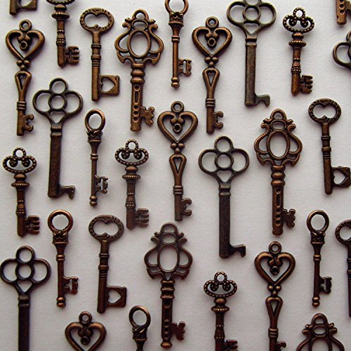 48PCS Antique Mini Collection Skeleton Keys, Vintage Steam Punk Keys, Castle Dungeon Pirate Keys for Birthday Party Favors, Mini Treasure Toy Gifts (Copper)