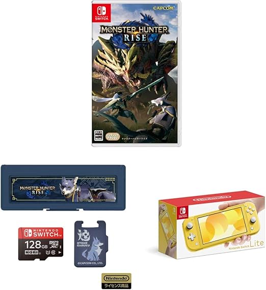 Amazon モンスターハンターライズ Switch 数量限定特典 オトモガルク と オトモアイルー の重ね着装備など 同梱 モンスターハンターライズ Microsdカード128gb Nintendo Switch Lite イエロー ゲームソフト
