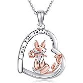 AXOMY Fox Necklace 925 Sterling Silver Rose Necklace Fox Pendant Necklace Animal Jewelry Gifts for Women Mom