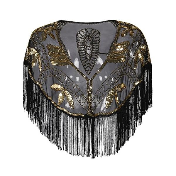 thumbnail image 2 of MORFORU Women's 1920s Sequined Shawl Fringed Sheer Wraps Bolero Flapper 2 of 11
