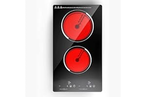 Yahpetes Electric Cooktop 20" Built in Electric Stove Top 2 Burner Electric Cooktop 9 Power Levels Child Safety Lock 110V 1500W Electric Radiant Cooktop With Touch Control (2 Cooktops)