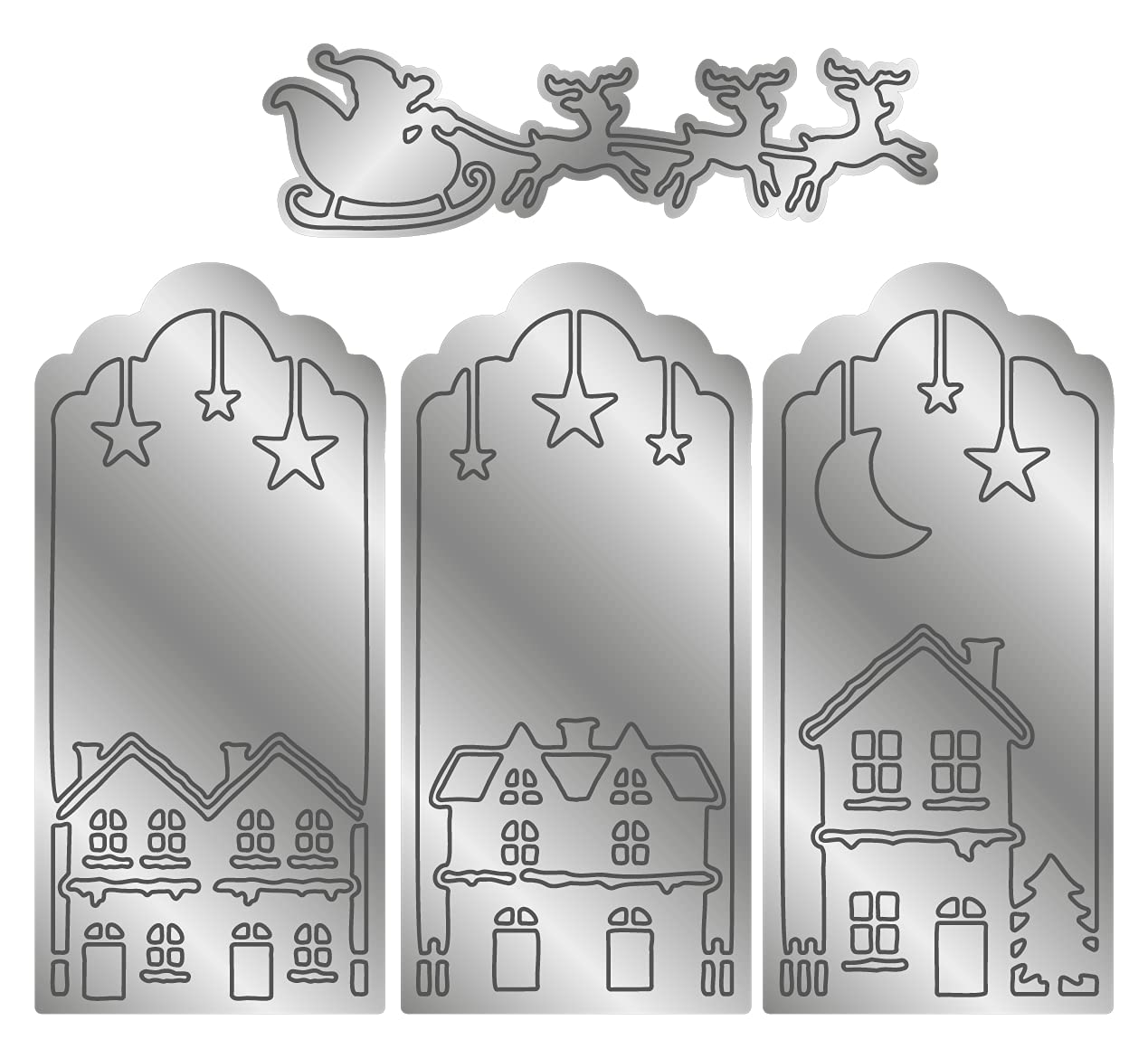 Gemini Elements Christmas Triptych Metal Dies - Santa Over Rooftops One Size, Silver,GEM-MD-ELE-SANRO