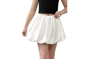 Perfashion Girls Satin Bubble Skirt Puff Balloon Cute Shiny Mini Skorts Built-in Shorts & Pockets Dance 4-13Y