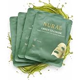 NURAE Korean Green Tea Collagen Overnight Hydrogel Face Mask - Korean Sleeping Mask, Hydrating &amp; Pore Minimizing K-Beauty Sheet Mask with Antioxidants for Glowing Skin, 4 Pack
