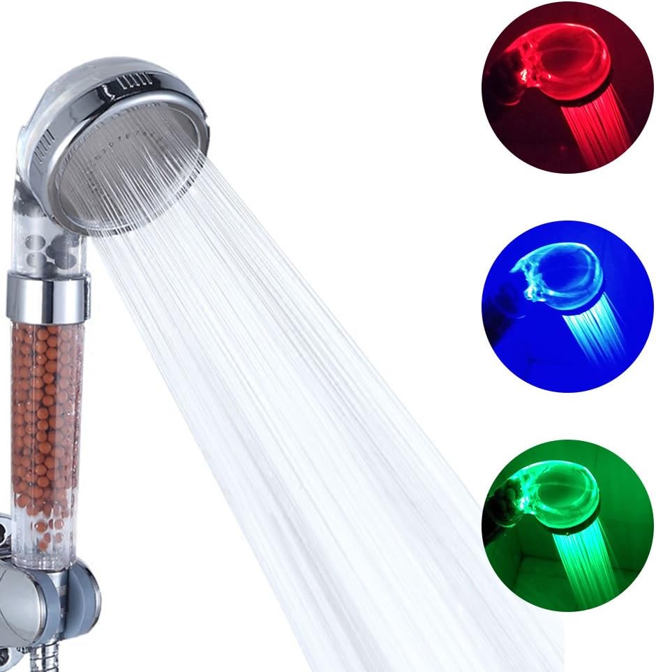 Handheld LED Light Shower Head Temperature Controlled with 3 Colors Changing for Bathroom
