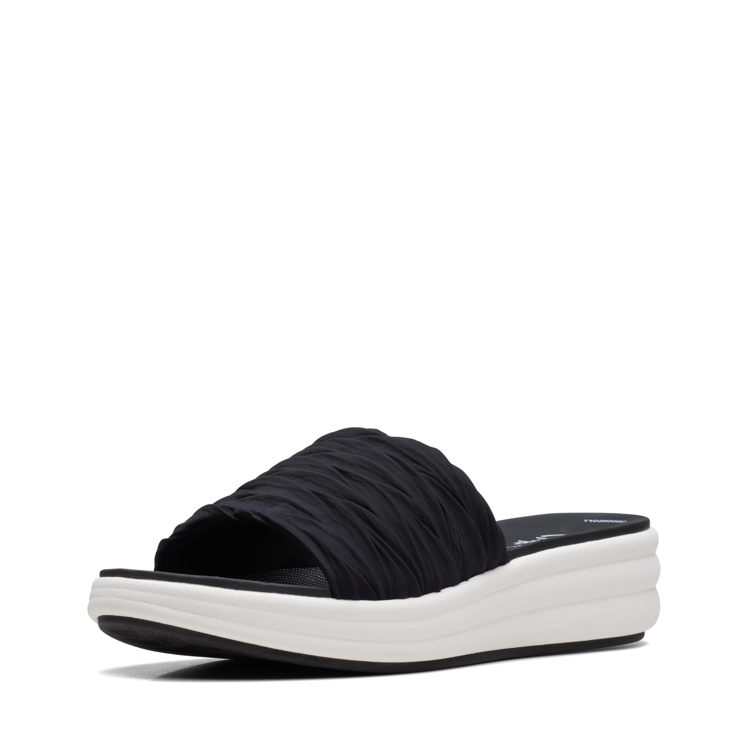 Clarks Women’s Drift Petal Flat Sandal, Black Synthetic, 12 Wide