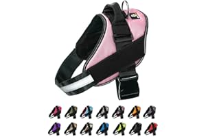 DOGGYKINGDOM No Pull Dog Harness with Patch Panels and Handle, Adjustable, Reflective, Easy On Heavy Duty Service Dog Vest for Medium Large Small Sized Dogs - Pink, L 40-60 lbs