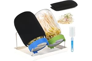 Lulonpon Sprouting Kit, 2 Sprouting Jar Kits, Wide Mouth Quart Mason Jars with Stainless Steel Screen Sprout Lids,1000ml Sprouts Growing Kit, Seed Sprouter Set for Growing Broccoli, Bean, Alfalfa ﻿