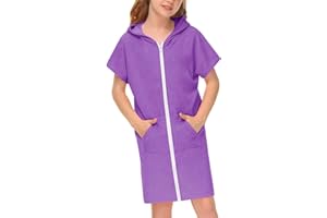 BesserBay Unisex Kids Zip Up Terry Swim Cover Up Cozy Hooded Bathrobe with Pockets 3-14 Years