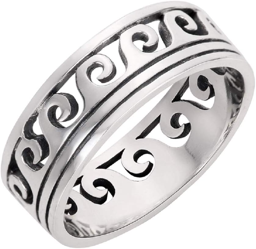 925 Sterling Silver Maori Ocean Wave Ring (Comes in Colors)