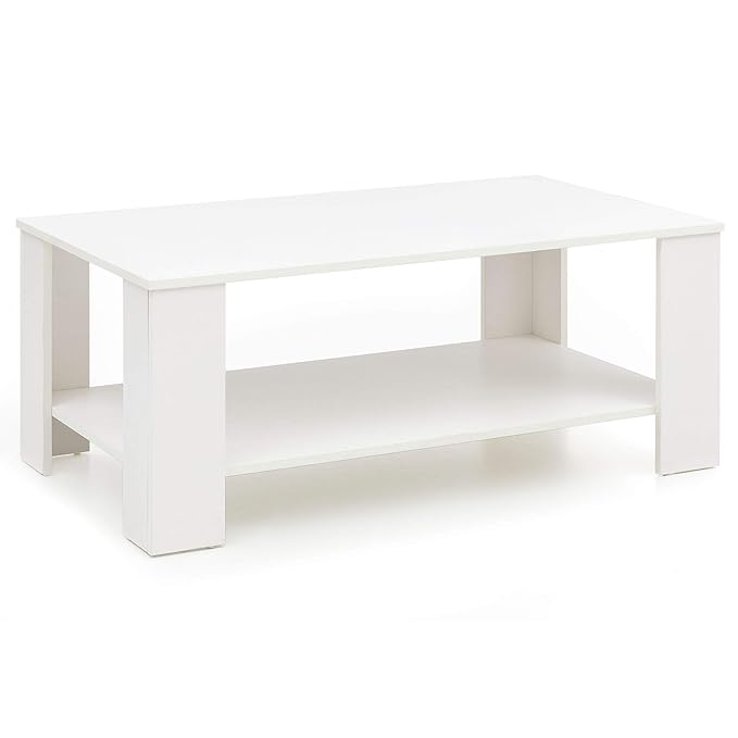 FineBuy Moderner Couchtisch 100x42,5x60cm Weiß Sofatisch mit Ablage | Design Lounge-Holztisch | Coffee Table mit Stauraum | S
