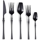 Lemeya 20-Piece Matte Black Silverware Set for 4,Modern 18/10 Stainless Steel Flatware Set,Unique Rustic Cutlery Utensils Set,Spoon and Fork Set for Home, Restaurant,Mirror Polished,Dishwasher Safe