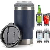PCSCER 4 in 1 Travel Mug and Can Insulator for 12 oz Can and Beer Bottle. Stainless steel Vacuum Insulated Cup and Thermocooler. (Navy)