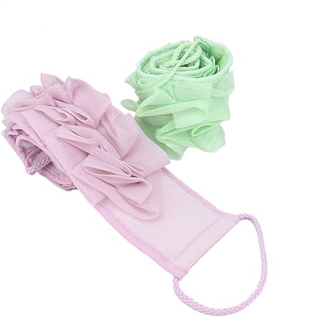 Amazon Co Jp Monrocco スポンジ 角質除去 へちま 背中用スクラブ 2点 両面 メッシュロングバスへちま ロープハンドル付き パープル グリーン Home Kitchen