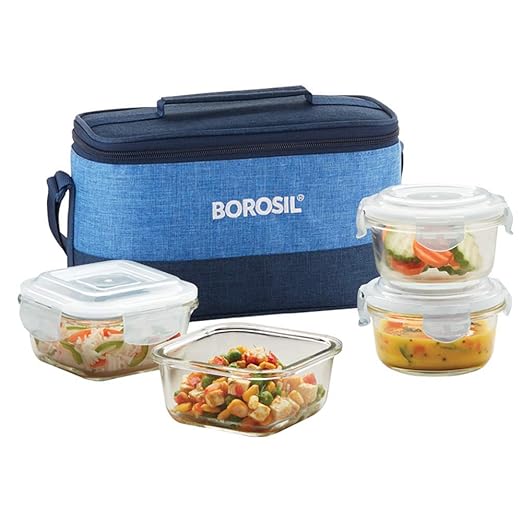 Buy Borosil Prime Universal Glass Lunch Box Set of 4, (320 ml Sq