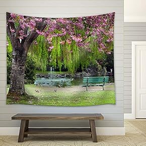 Spring Landscape in a Park Near a Lake - Fabric Tapestry, Home Decor - 51x60 inches