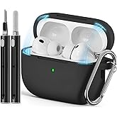 Ljusmicker for AirPods Pro 3 Case 2025 with Cleaner Kit,Soft Silicone Protective Cover for Apple AirPods Pro 3rd Generation Cases for Women Men,AirPod Pro 3 Case Cover with Keychain-Magnetic Black